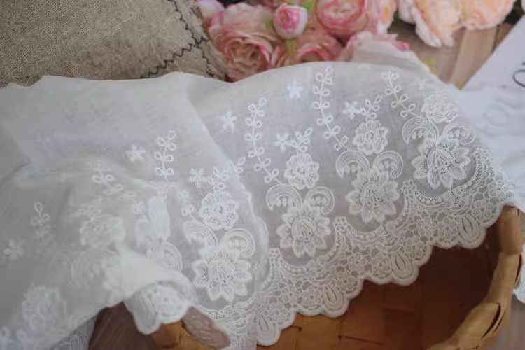 Cotton Embroidered Lace Fabric Width 18-22 cm EF0089-Lace Fabric Shop