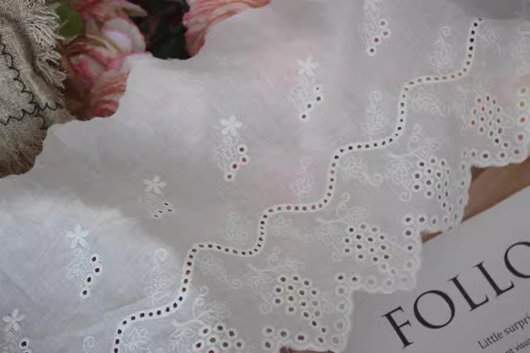 Cotton Embroidered Lace Fabric Width 18-22 cm EF0089-Lace Fabric Shop