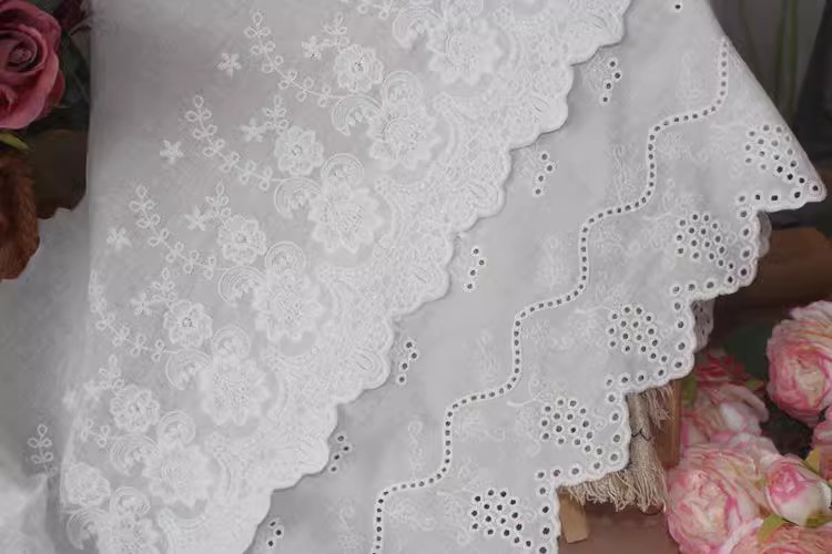 Cotton Embroidered Lace Fabric Width 18-22 cm EF0089-Lace Fabric Shop