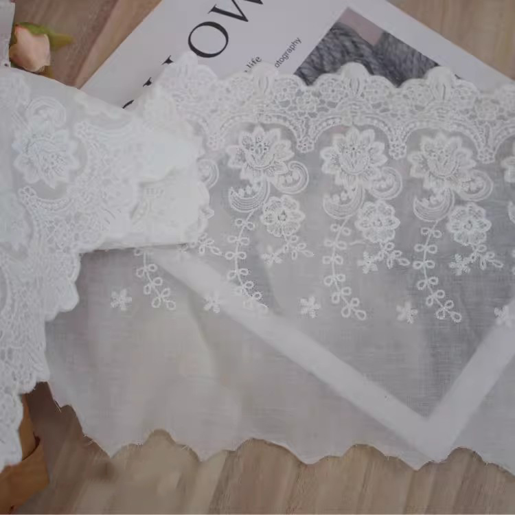 Cotton Embroidered Lace Fabric Width 18-22 cm EF0089-Lace Fabric Shop