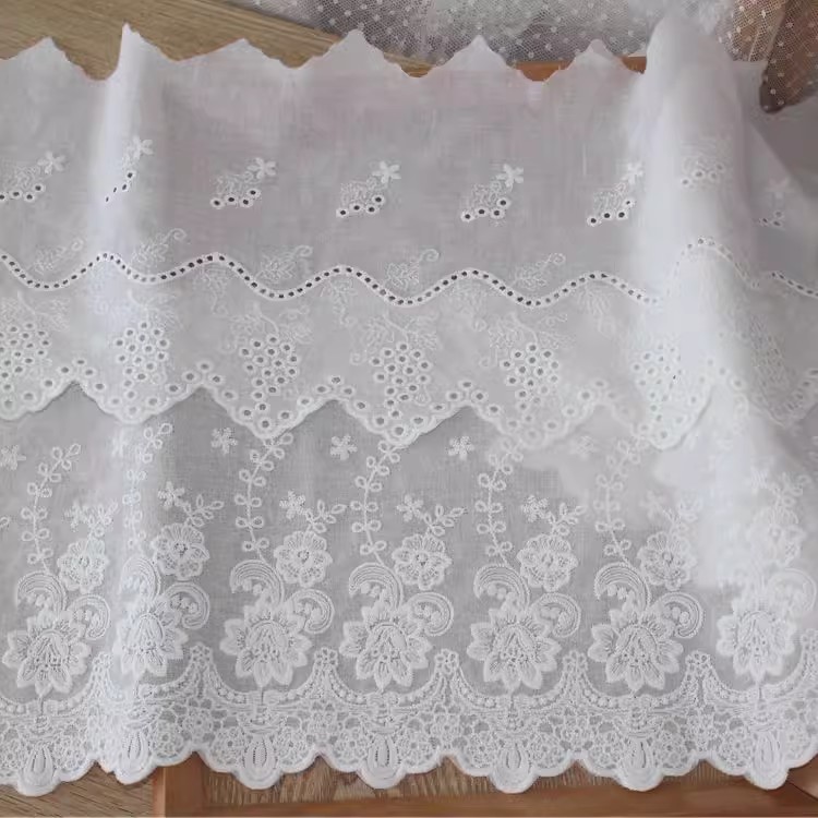 Cotton Embroidered Lace Fabric Width 18-22 cm EF0089-Lace Fabric Shop