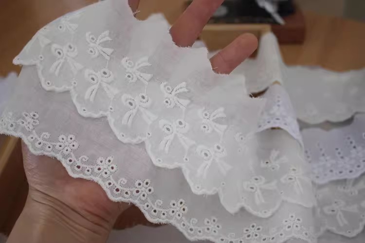 Cotton Embroidery Lace Trims Width 7 cm EF0100-Lace Fabric Shop