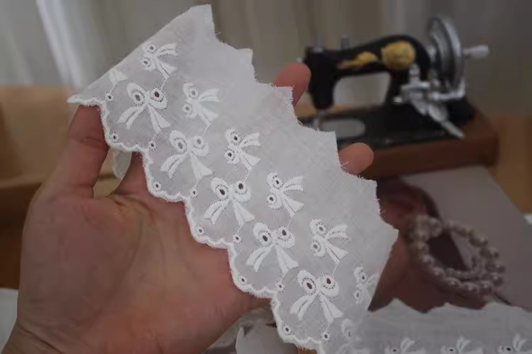 Cotton Embroidery Lace Trims Width 7 cm EF0100-Lace Fabric Shop