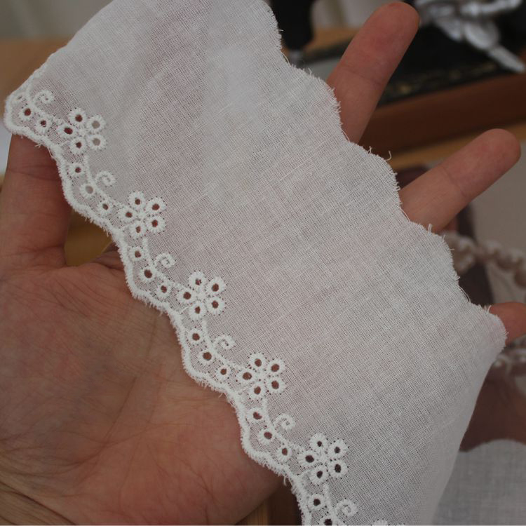 Cotton Embroidery Lace Trims Width 7 cm EF0100-Lace Fabric Shop