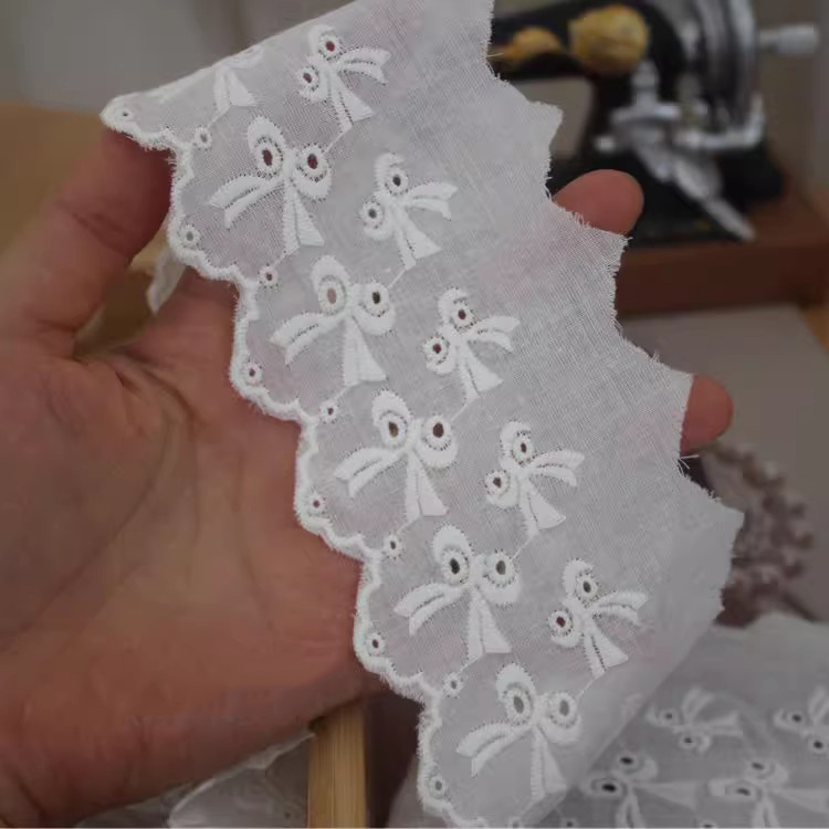 Cotton Embroidery Lace Trims Width 7 cm EF0100-Lace Fabric Shop