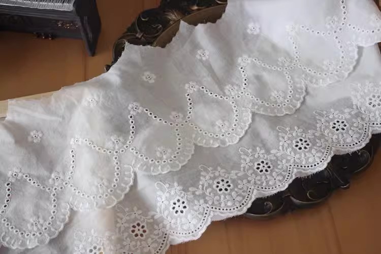 Cotton Eyelet Fabric Trim Width 14-16 cm EF0094-Lace Fabric Shop