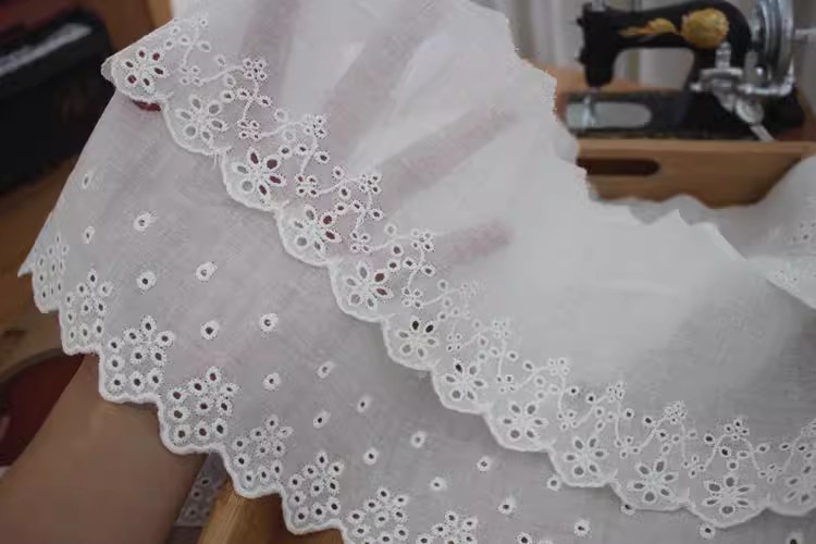 Cotton Eyelet Lace Trims Width 8-10 cm EF0101-Lace Fabric Shop