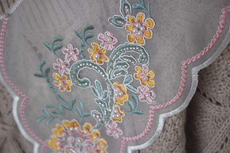 Daisy Embroidery Organza Lace Collar EF0073-Lace Fabric Shop