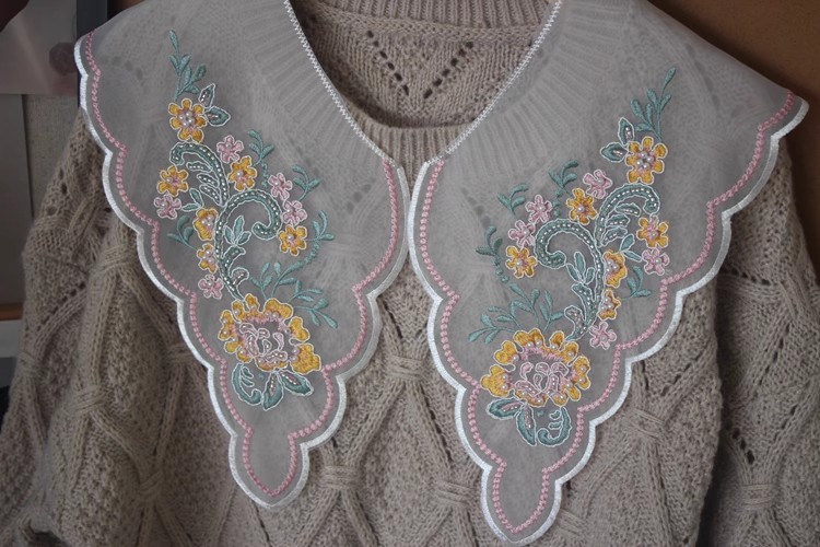 Daisy Embroidery Organza Lace Collar EF0073-Lace Fabric Shop