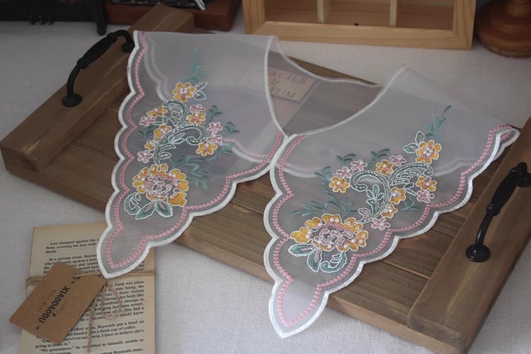 Daisy Embroidery Organza Lace Collar EF0073-Lace Fabric Shop