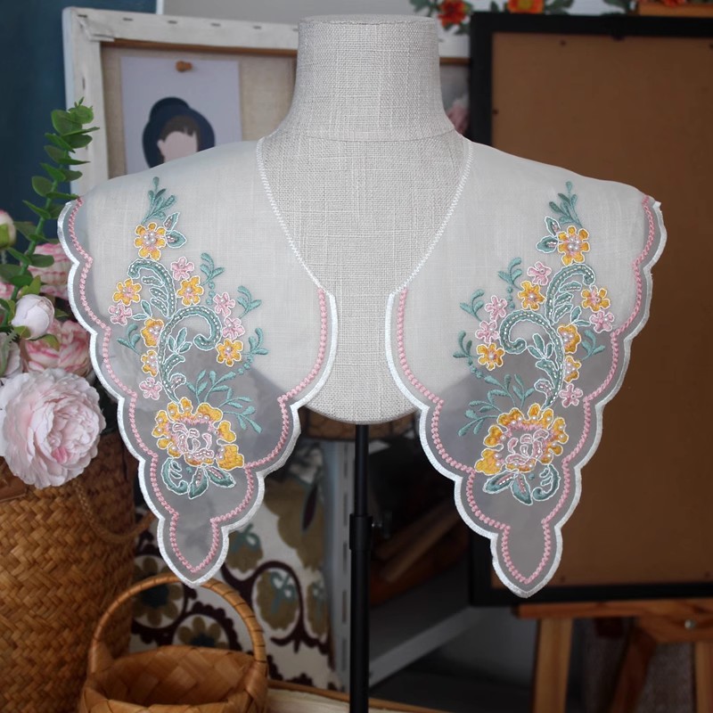 Daisy Embroidery Organza Lace Collar EF0073-Lace Fabric Shop