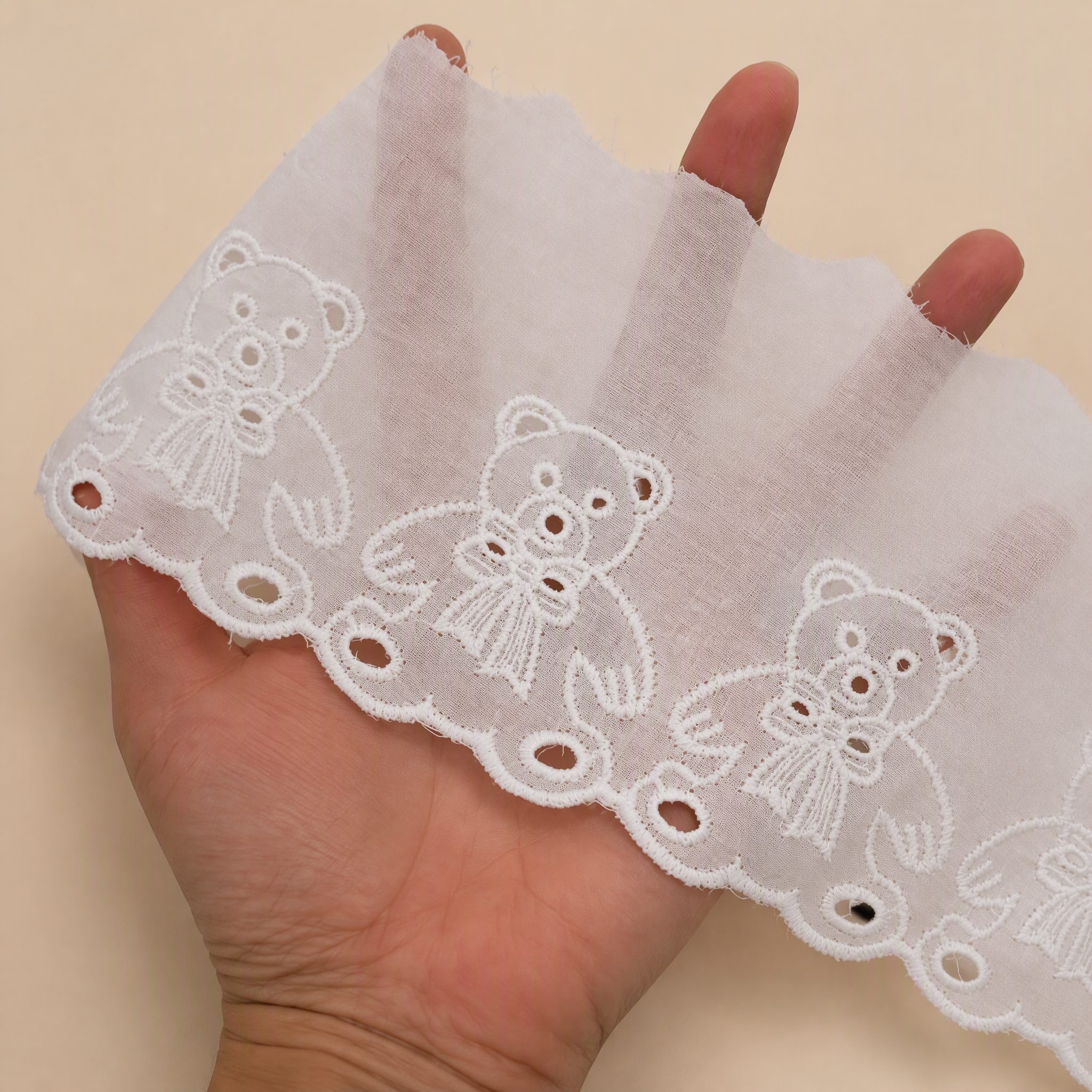 1 Meter Bear Embroidered Eyelet Lace Trim for Children's Clothing Width 5-8 cm EF0024