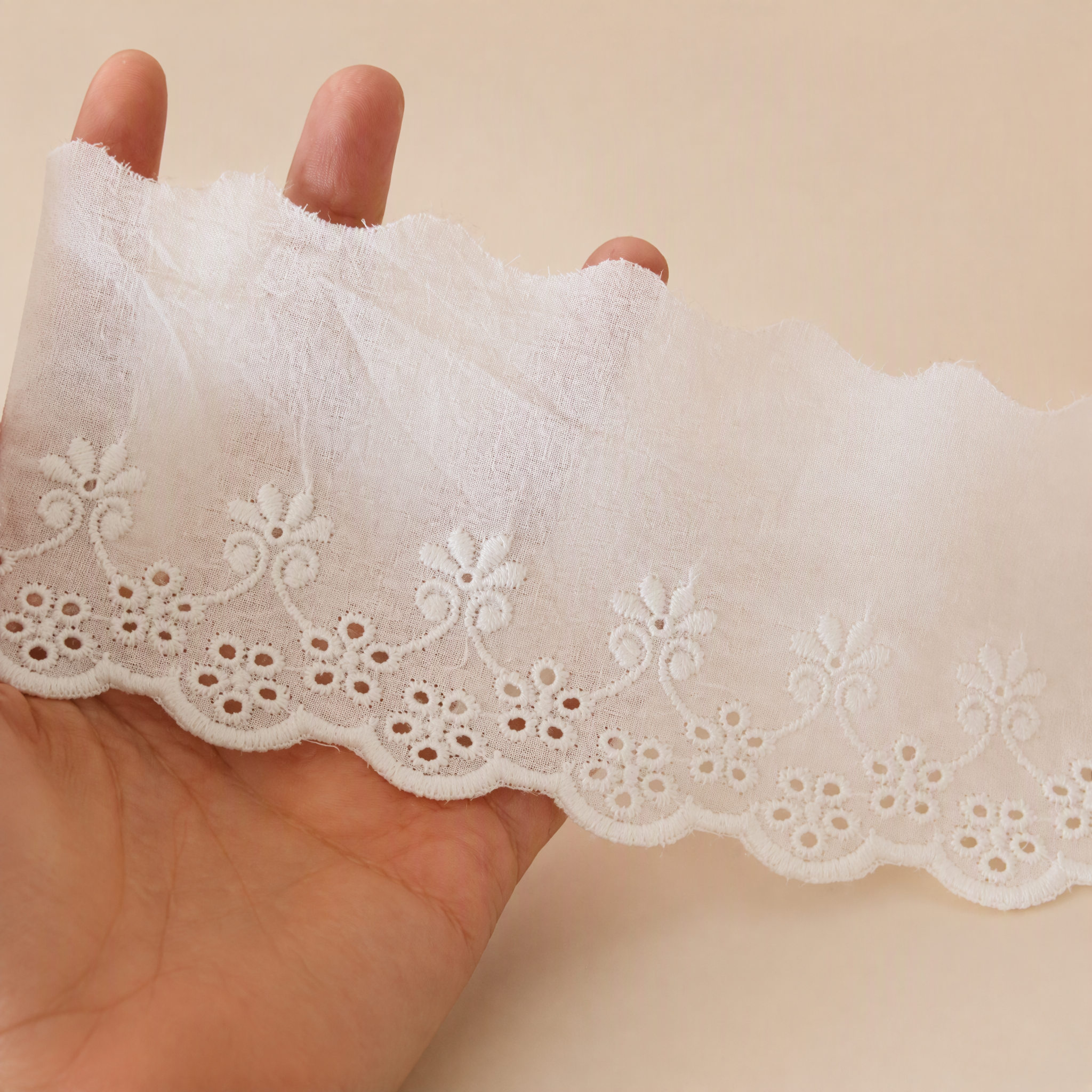 1 Meter Floral Eyelet Embroidered Lace Trim for Dress Hems Width 6-7 cm EF0080