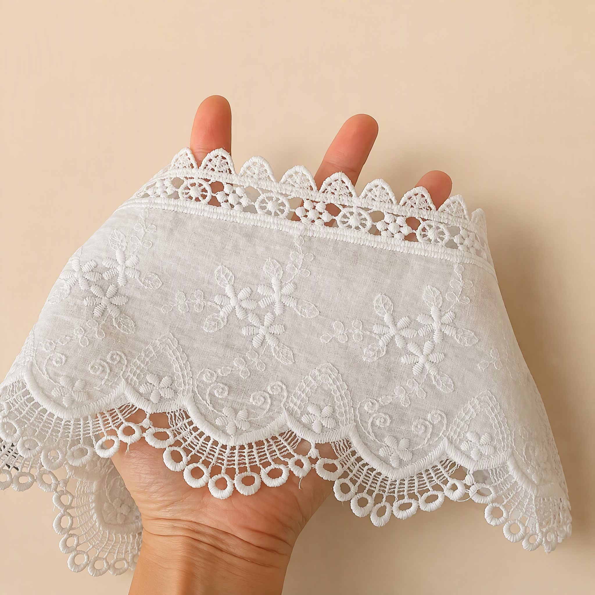1 Meter Floral Embroidered Cotton Lace Fabric for Bridal Sewing Width 12 cm EF0109