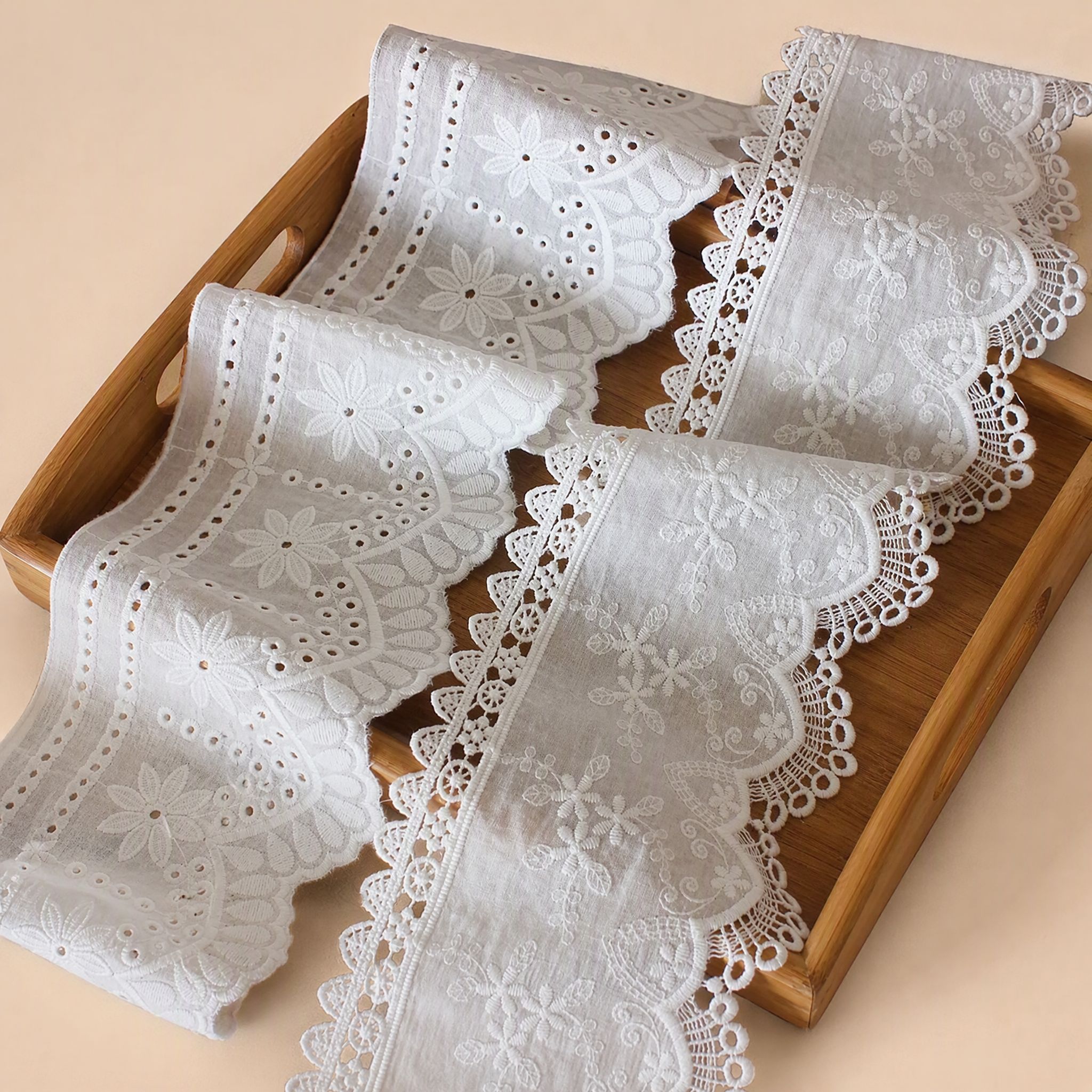 1 Meter Floral Embroidered Cotton Lace Fabric for Bridal Sewing Width 12 cm EF0109