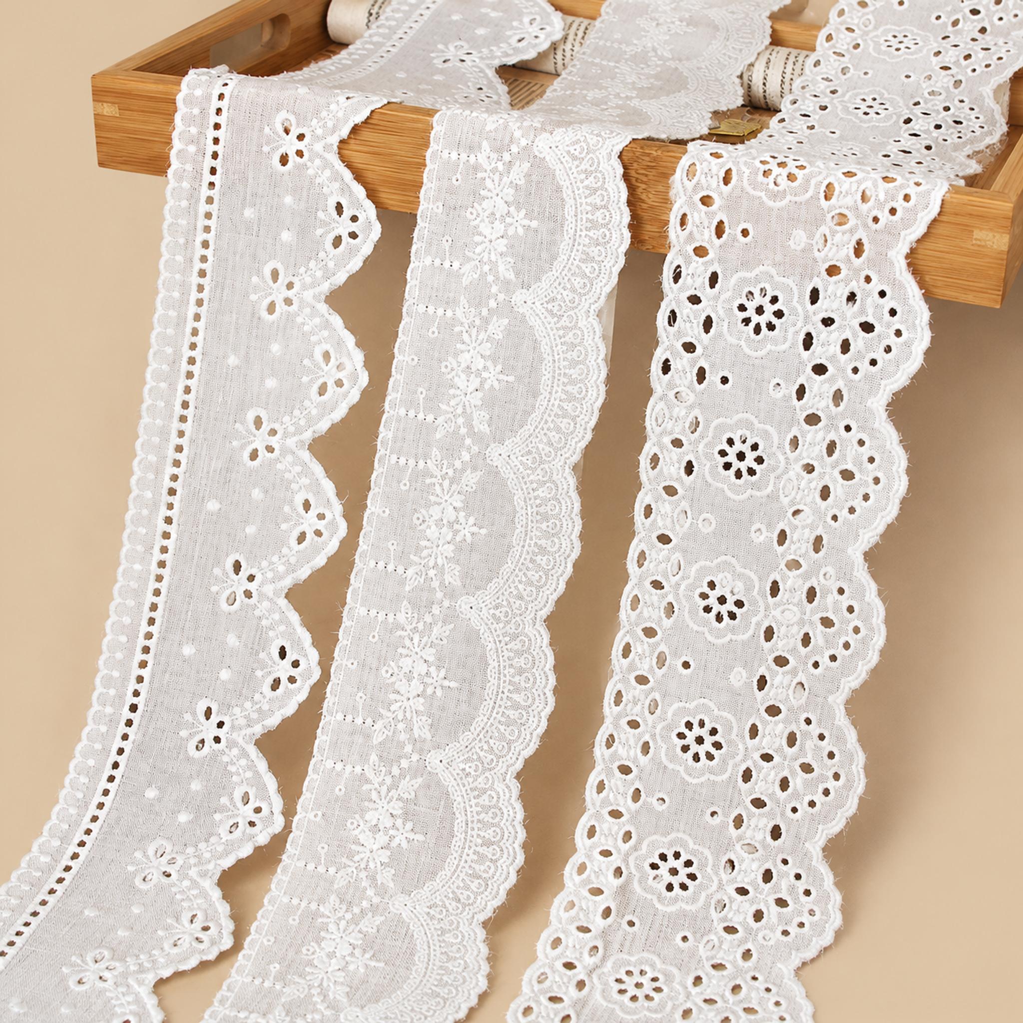 1 Meter Cotton Floral Embroidered Lace Trim for Dress Hems Width 8 cm EF0112