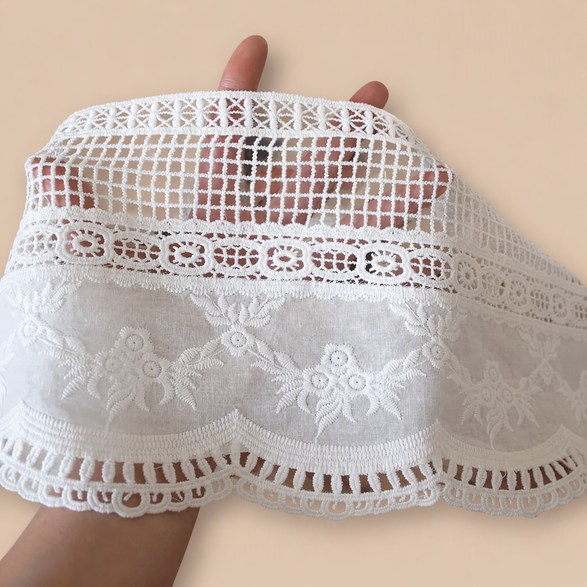 1 Meter Floral Embroidered Lace Trim for Dress Hems Width 16-17 cm EF0122