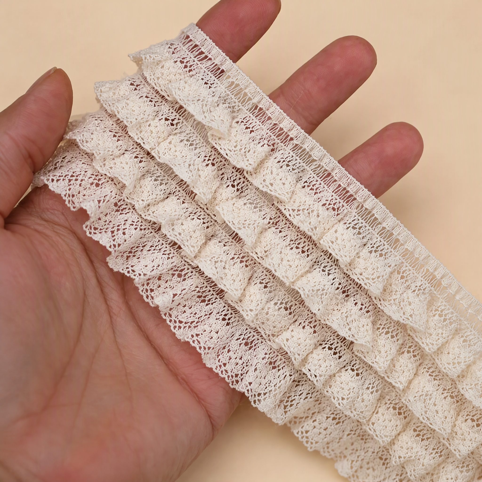 1 Meter Ivory Elastic Pleated Lace Trim for Clothing Width 2-6 cm EF0123