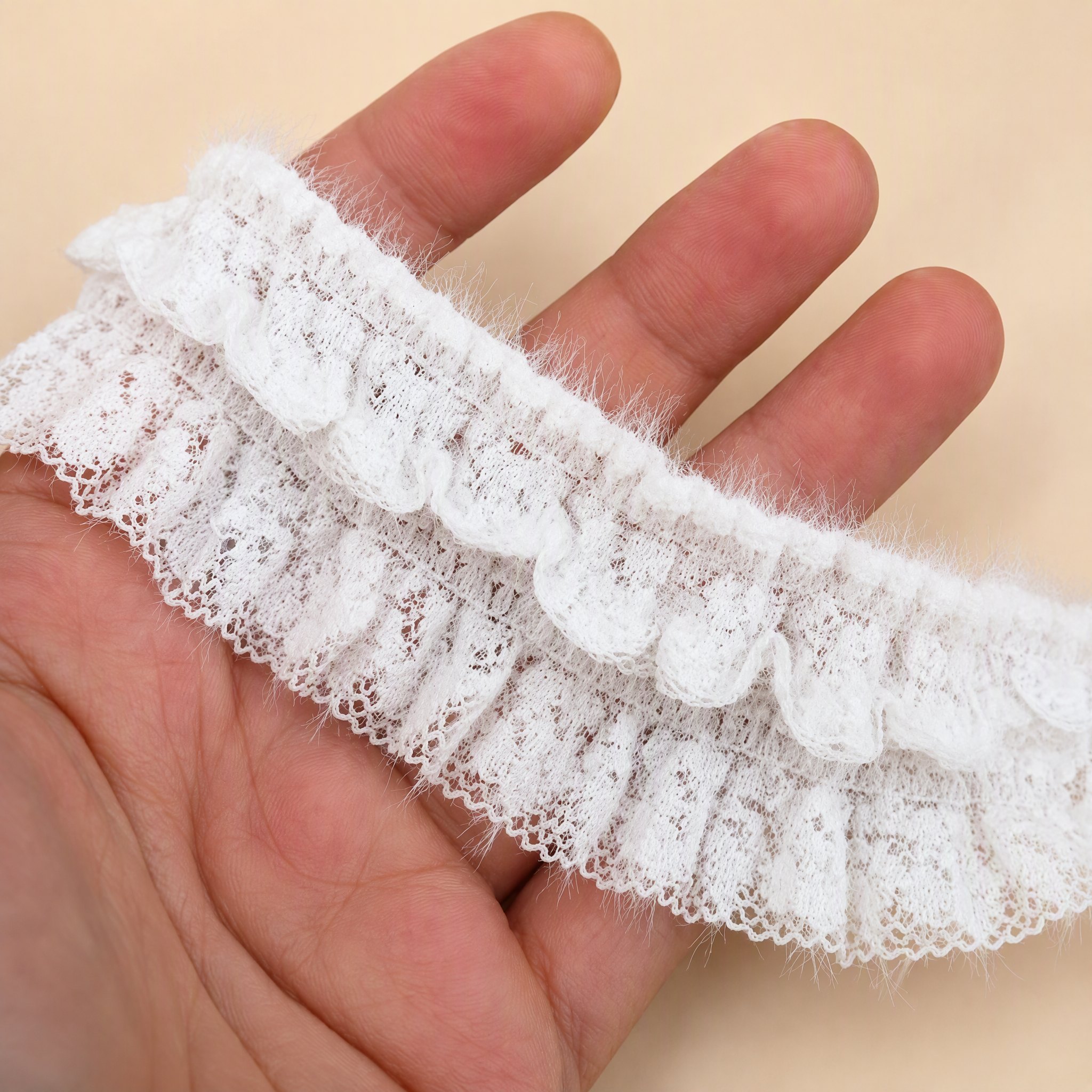 1 Meter Ivory Elastic Pleated Lace Trim for Clothing Width 2-6 cm EF0123