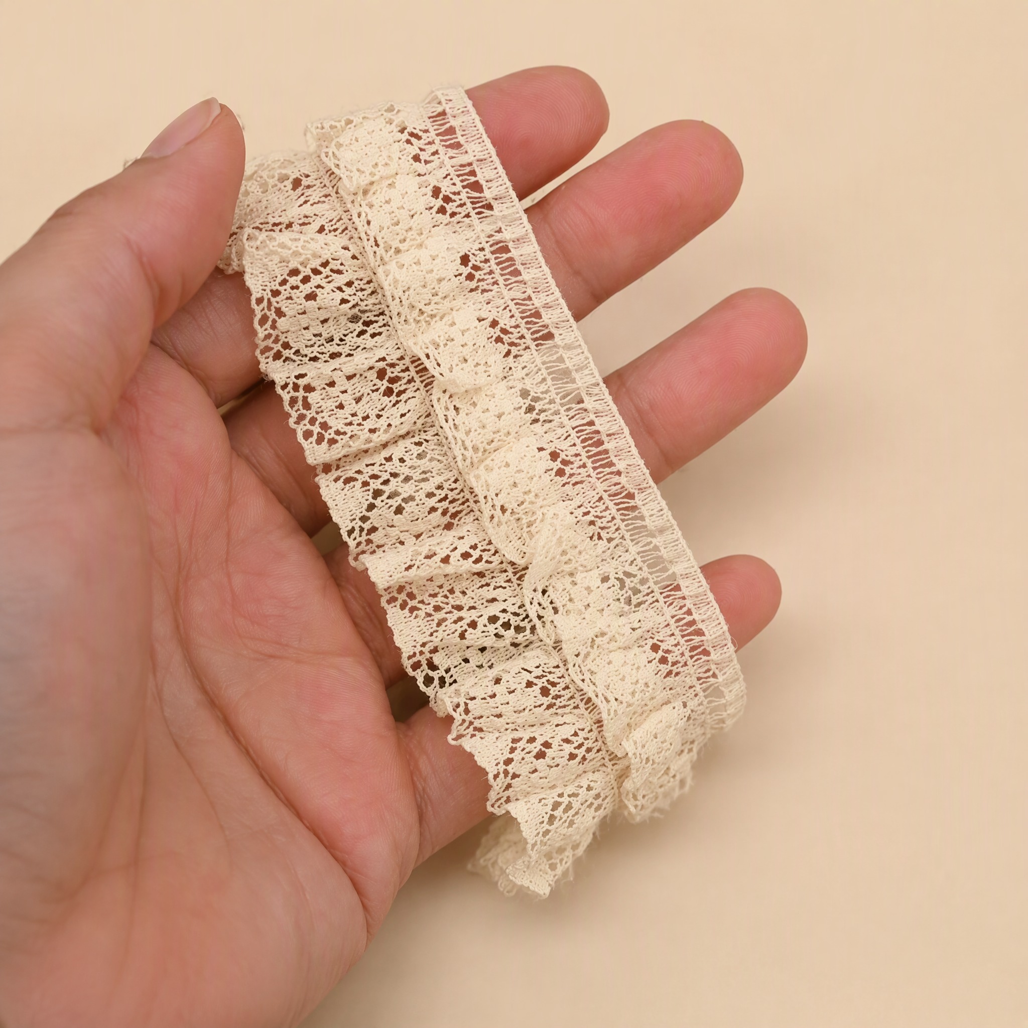 1 Meter Ivory Elastic Pleated Lace Trim for Clothing Width 2-6 cm EF0123