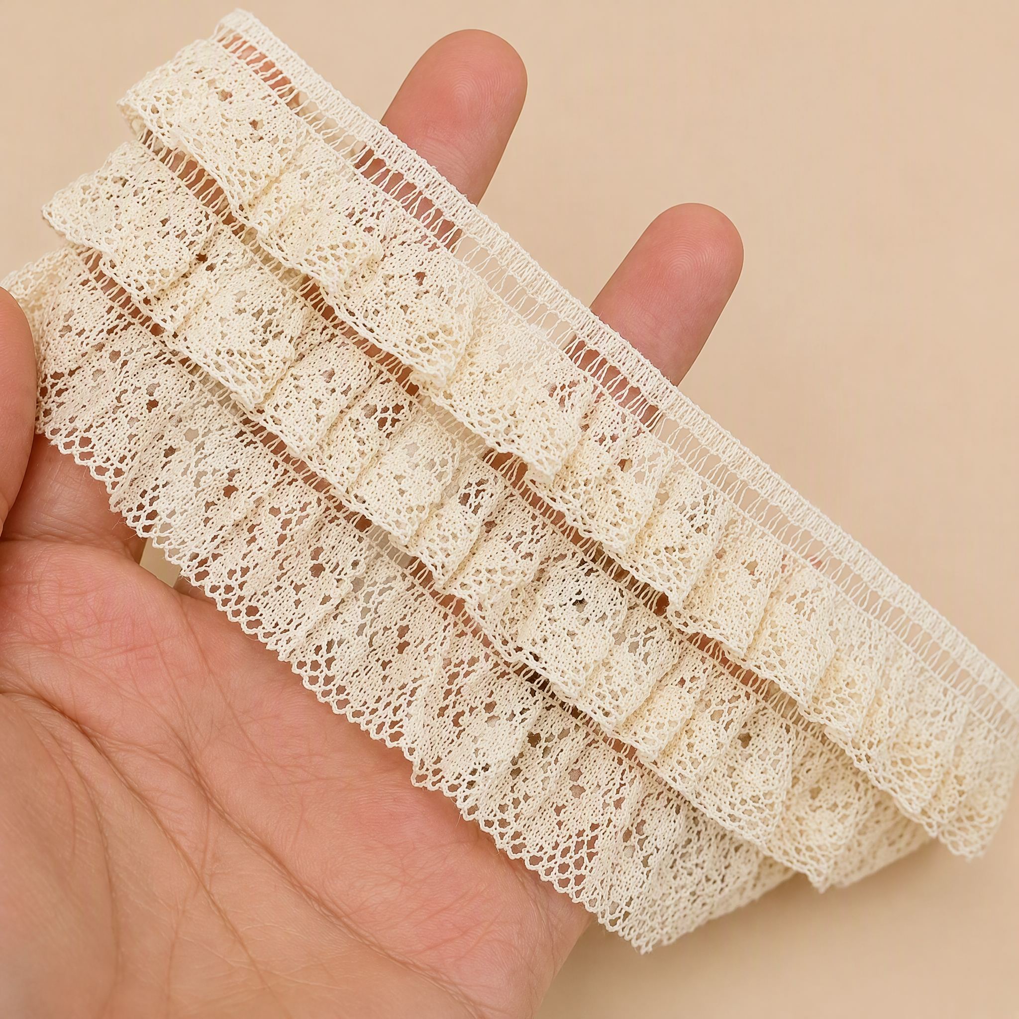 1 Meter Ivory Elastic Pleated Lace Trim for Clothing Width 2-6 cm EF0123