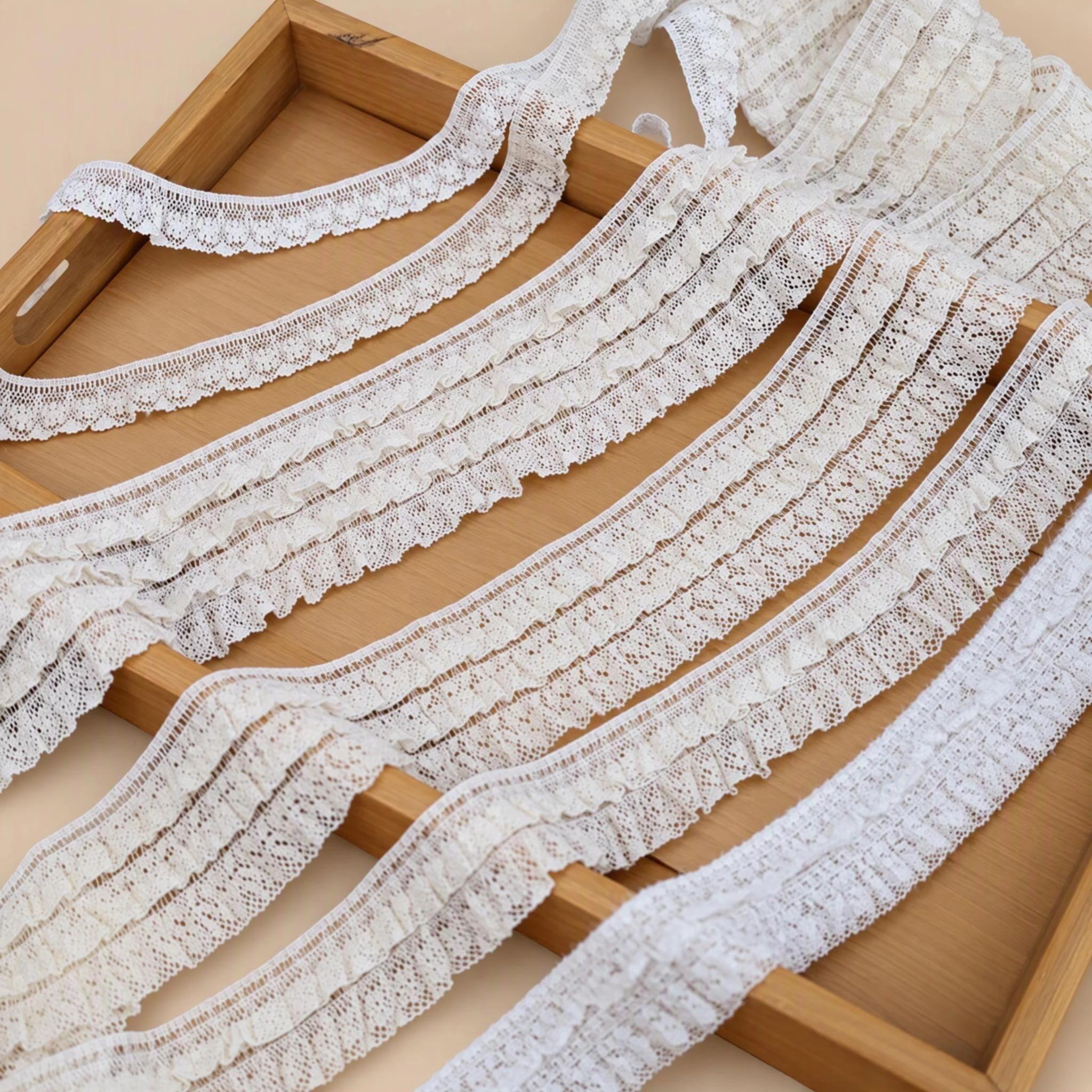 1 Meter Ivory Elastic Pleated Lace Trim for Clothing Width 2-6 cm EF0123