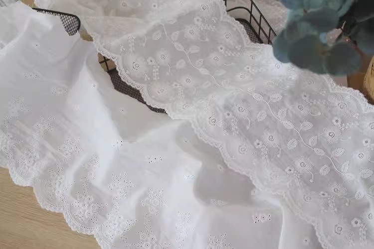 Embroidered Lace Eyelet Fabric Width 17-24 cm EF0050-Lace Fabric Shop