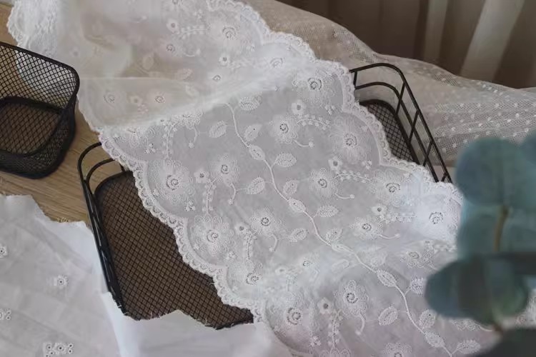 Embroidered Lace Eyelet Fabric Width 17-24 cm EF0050-Lace Fabric Shop