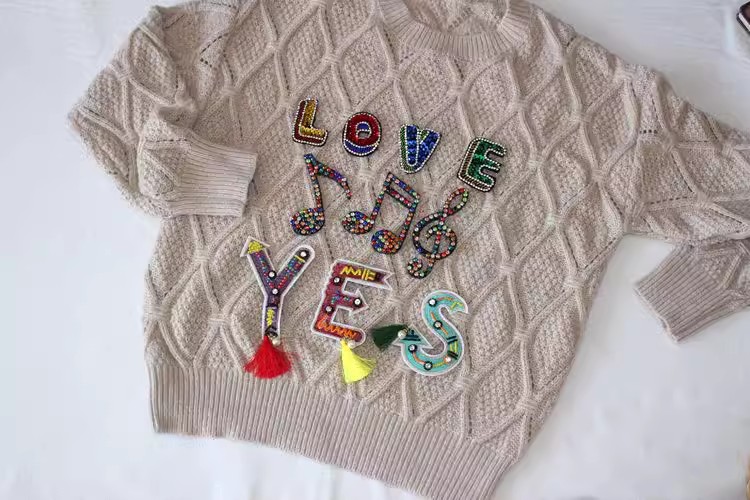 Embroidery Bead Letters Cloth Sticker EA0024