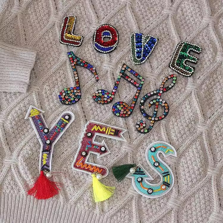 Embroidery Bead Letters Cloth Sticker EA0024