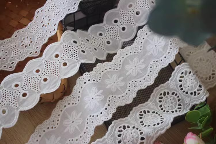 Embroidery Cotton Lace Trim Width 6-8 cm EF0014-Lace Fabric Shop