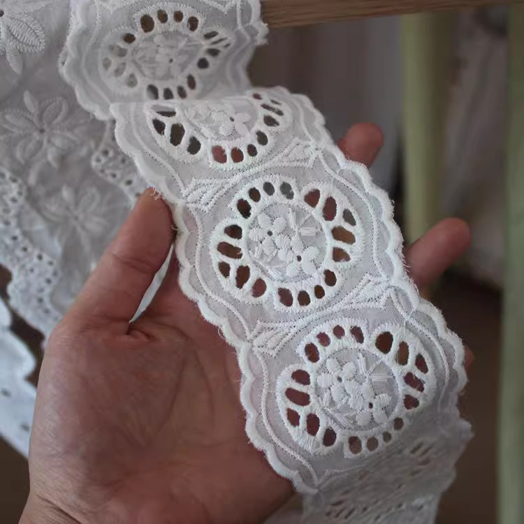 Embroidery Cotton Lace Trim Width 6-8 cm EF0014-Lace Fabric Shop