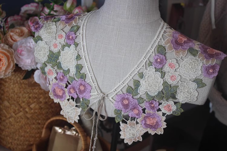 Embroidery Guipure Lace Eyelet Fabric Collar EF0060-Lace Fabric Shop