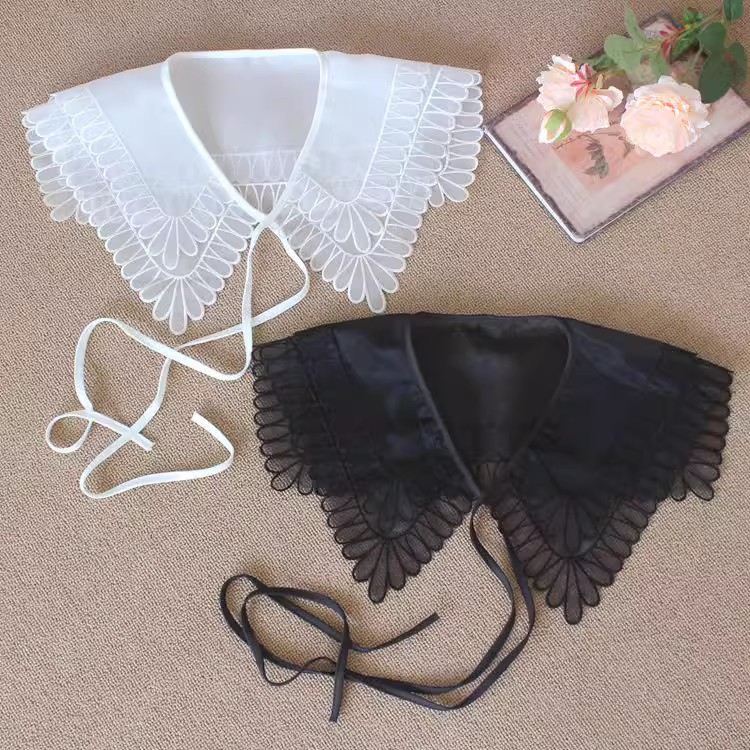 Embroidery White Black Collar Eyelet Fabric EF0082-Lace Fabric Shop