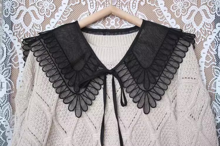 Embroidery White Black Collar Eyelet Fabric EF0082-Lace Fabric Shop