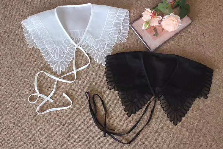 Embroidery White Black Collar Eyelet Fabric EF0082-Lace Fabric Shop