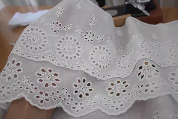 Embroidery White Eyelet Fabric Width 8 cm EF0017-Lace Fabric Shop