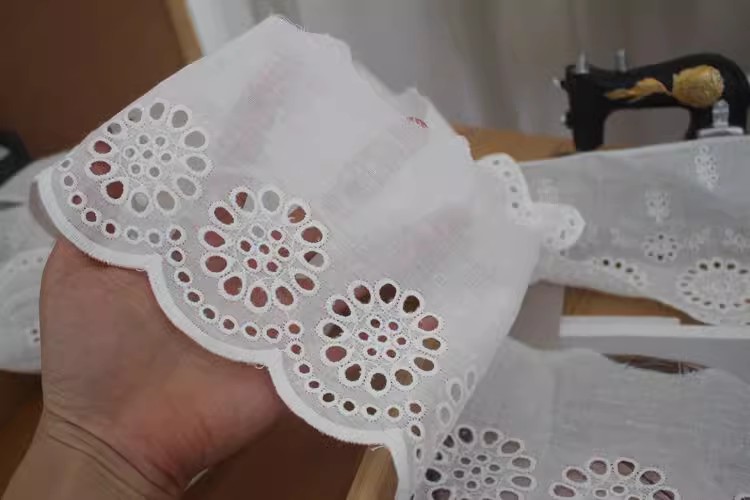Embroidery White Eyelet Fabric Width 8 cm EF0017-Lace Fabric Shop
