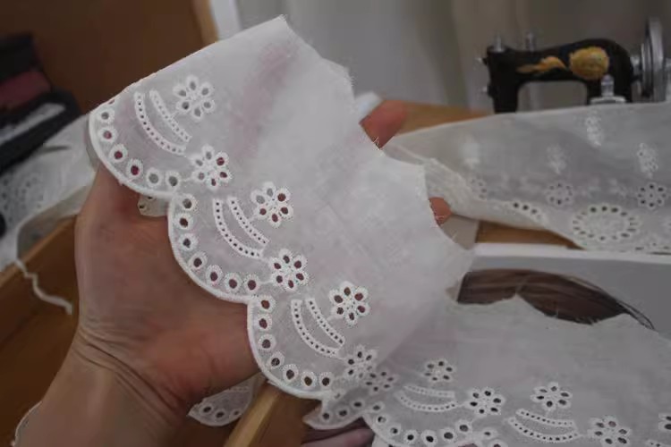 Embroidery White Eyelet Fabric Width 8 cm EF0017-Lace Fabric Shop