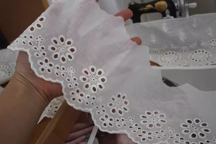 Embroidery White Eyelet Fabric Width 8 cm EF0017-Lace Fabric Shop