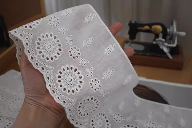 Embroidery White Eyelet Fabric Width 8 cm EF0017-Lace Fabric Shop