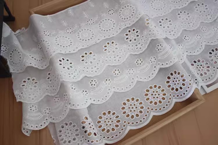 Embroidery White Eyelet Fabric Width 8 cm EF0017-Lace Fabric Shop