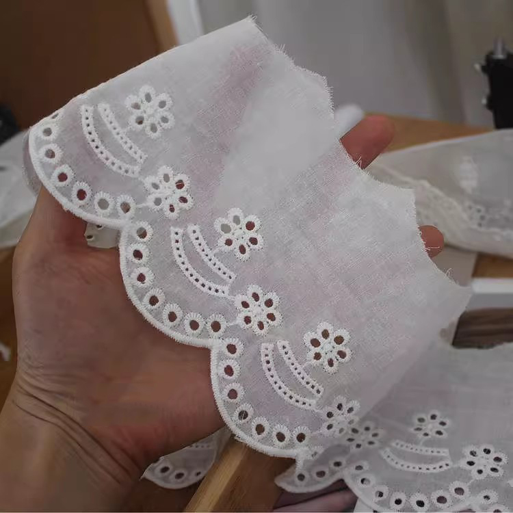 Embroidery White Eyelet Fabric Width 8 cm EF0017-Lace Fabric Shop