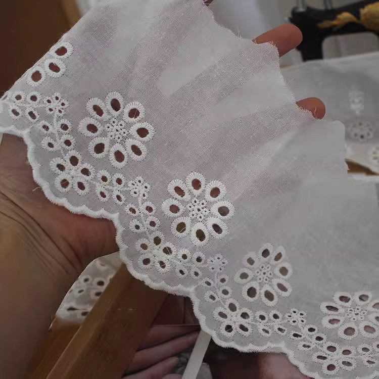 Embroidery White Eyelet Fabric Width 8 cm EF0017-Lace Fabric Shop