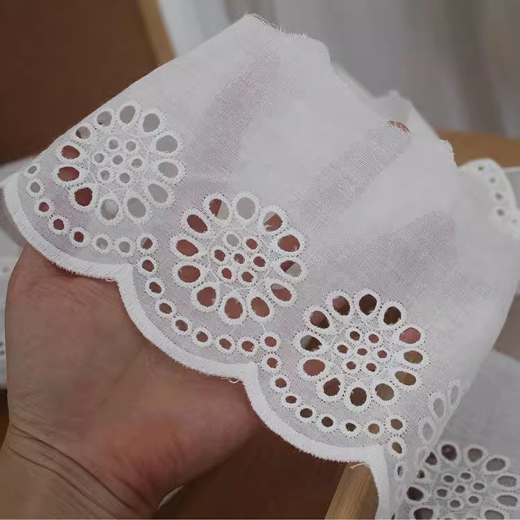 Embroidery White Eyelet Fabric Width 8 cm EF0017-Lace Fabric Shop