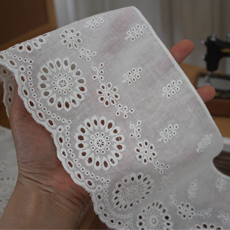 Embroidery White Eyelet Fabric Width 8 cm EF0017-Lace Fabric Shop