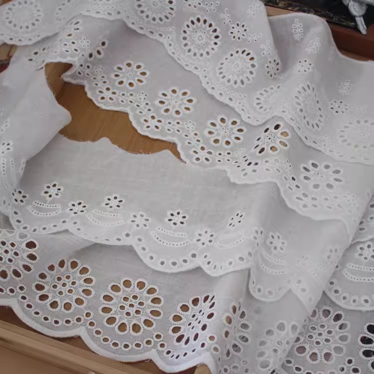 Embroidery White Eyelet Fabric Width 8 cm EF0017-Lace Fabric Shop