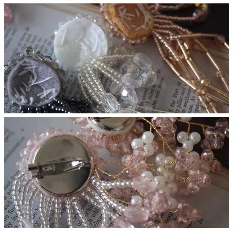 Glass Beaded Pink Brooch Accessories BA0113-Lace Fabric Shop