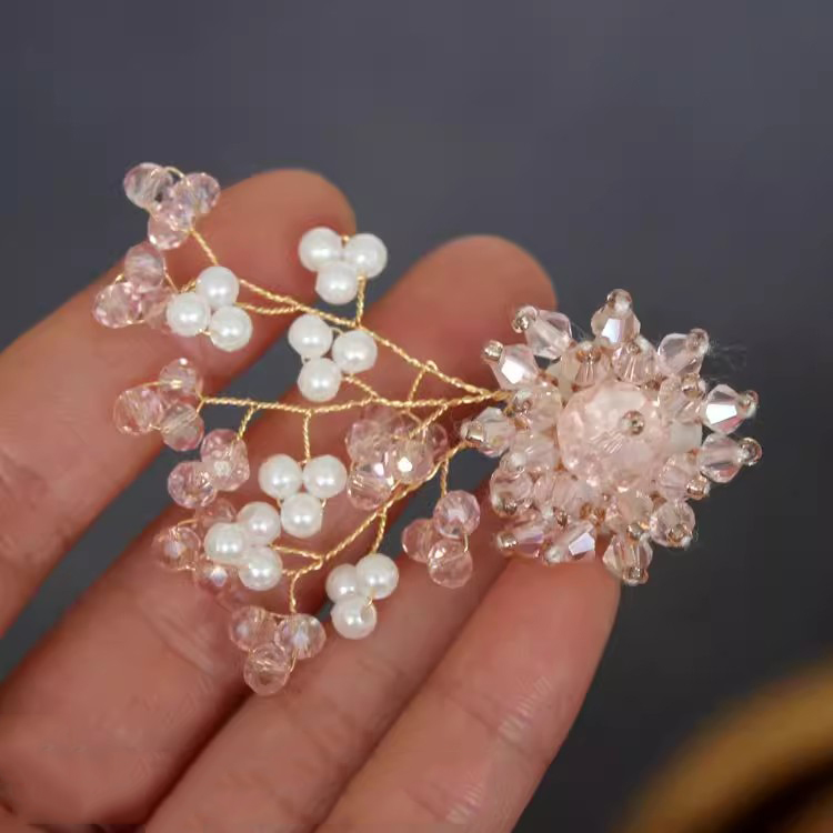 Glass Beaded Pink Brooch Accessories BA0113-Lace Fabric Shop