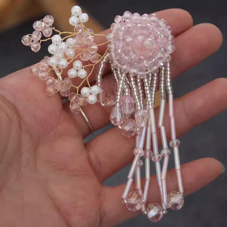 Glass Beaded Pink Brooch Accessories BA0113-Lace Fabric Shop